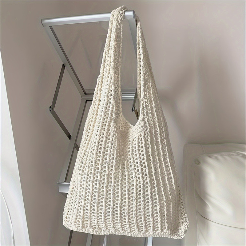 Luxury Beach Bags Ysl - Düz Renk Büyük Kapasiteli Örgü Omuz