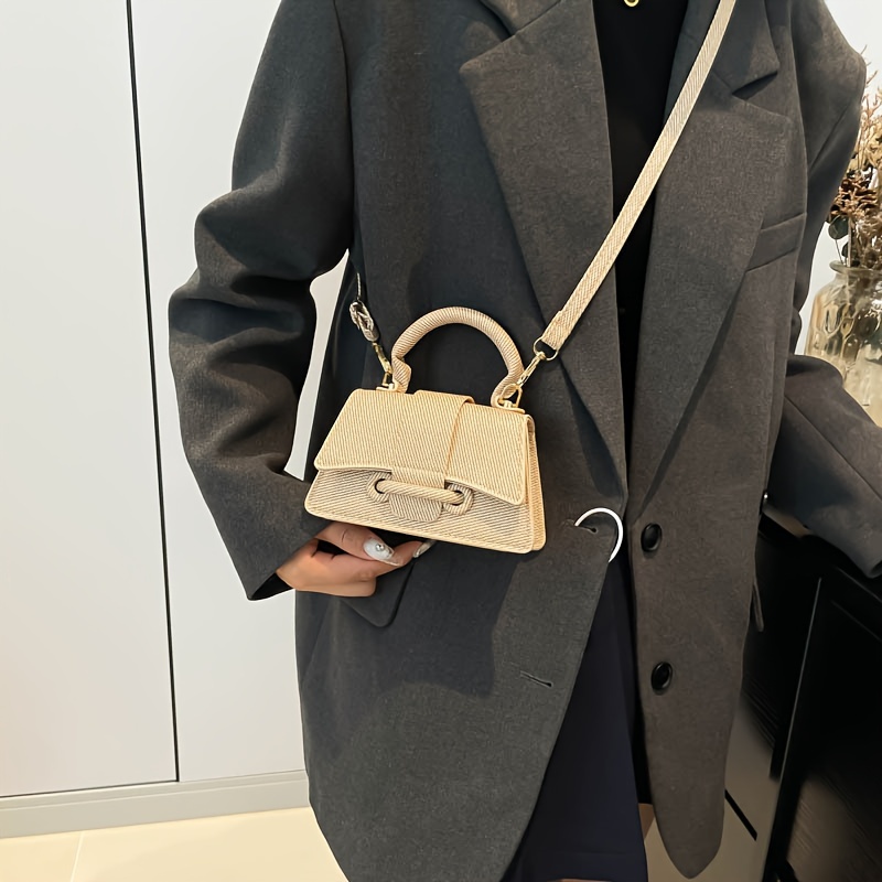 Structured Handbag Top Handle - Kadın Modası Dokuma Mini El Çantası,