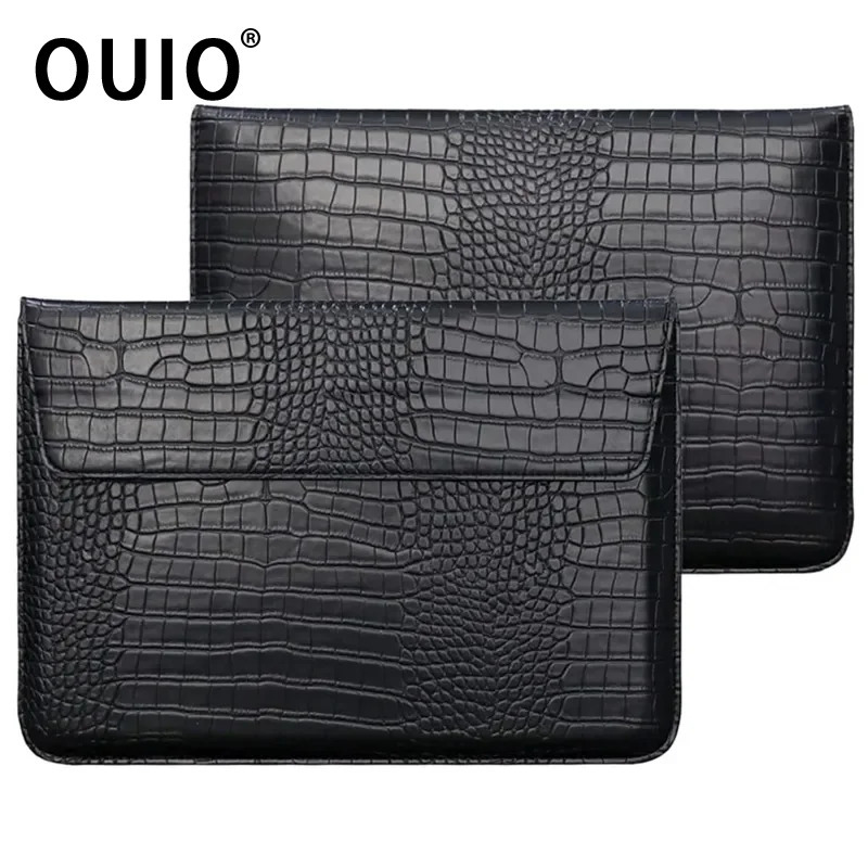 Laptop Bag Leather 15 - OUIO Timsah Derisi Flip Laptop Kılıfı