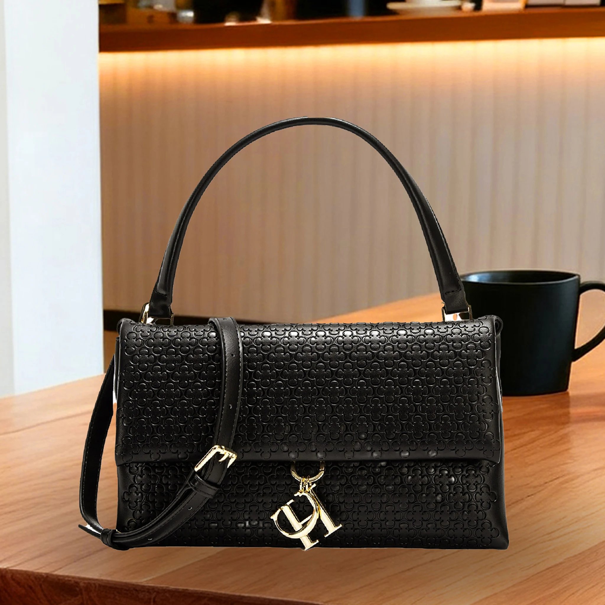 Structured Handbag Top Handle - Zarif El Çantası Monogram Baskılı Metal