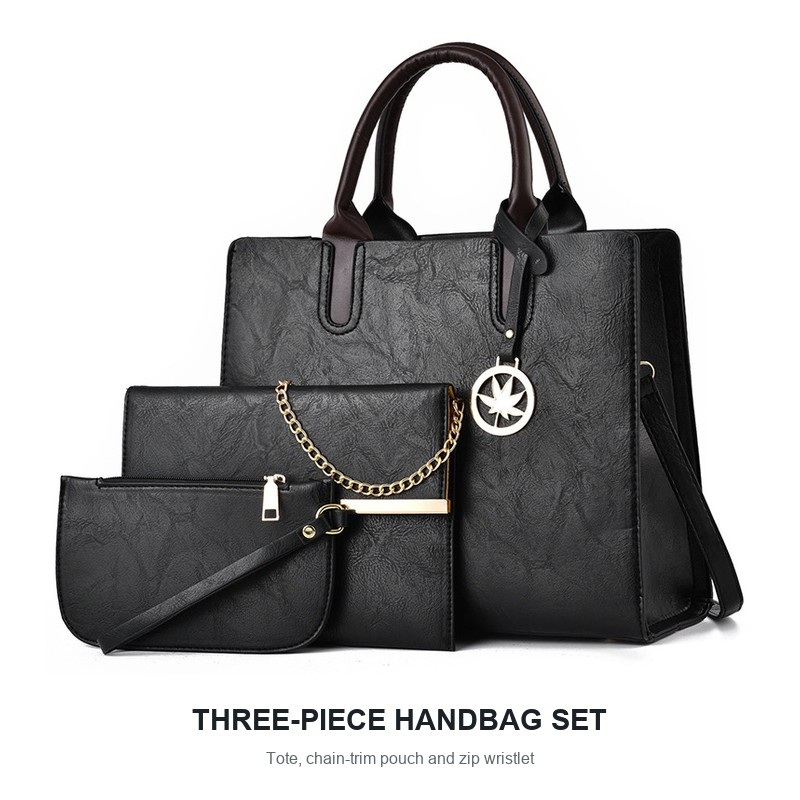 Structured Handbag Top Handle - Kadın 3 Parçalı Çanta Seti Büyük
