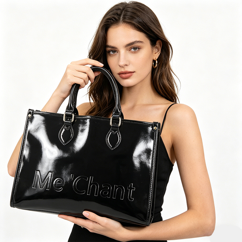 Kadın Siyah Parlak Patent PU D - Structured Handbag Top Handle incelemesi ve fiyatı