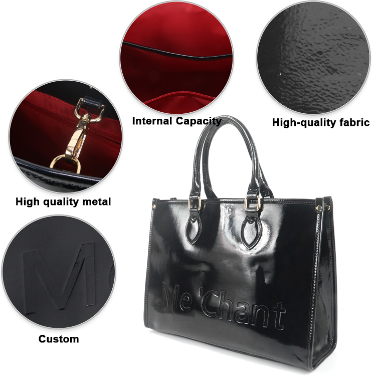 Kadın Siyah Parlak Patent PU D - Structured Handbag Top Handle incelemesi ve fiyatı
